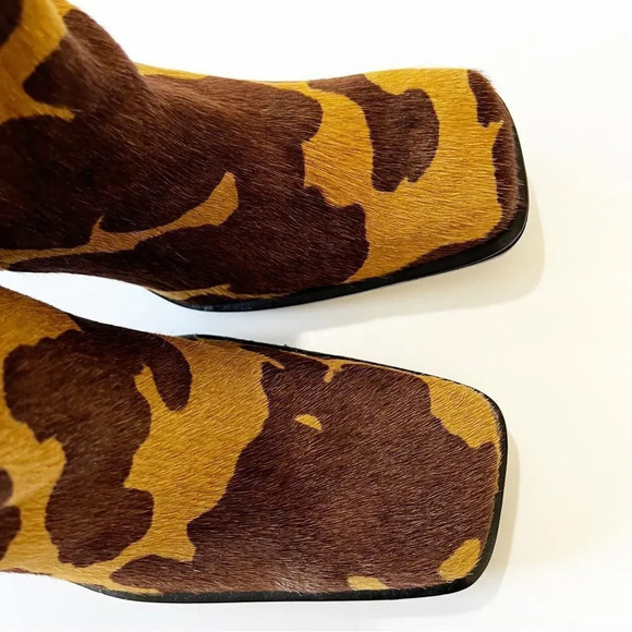 Vintage Giraffe Print Square Toe Boots Size 40 EU Hair on Hide Timeless Brazil - Picture 6 of 12
